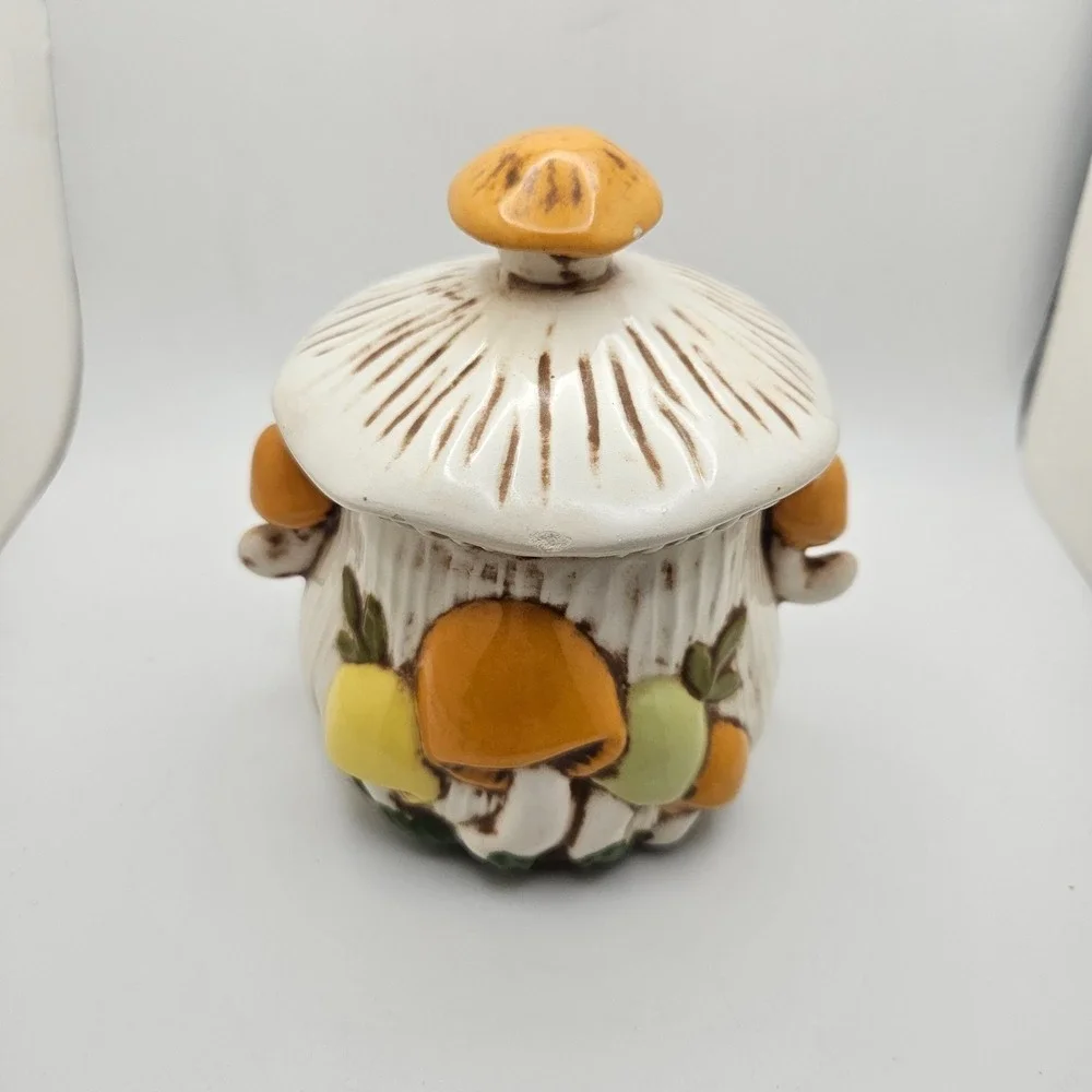 Vintage 1970's Arnel's Mushroom Jam Pot Sugar Bowl Ceramic Woodland Kitchen Jar‎